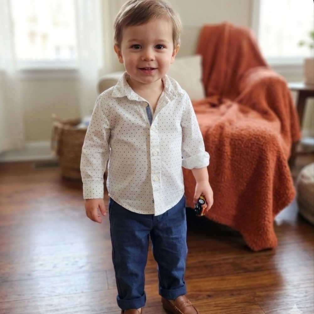 Nautica White Shirt with Navy Polka Dots